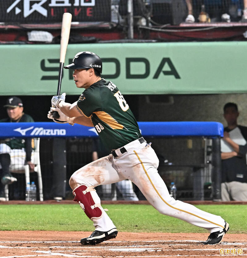 台鋼雄鷹藍寅倫猛打賞。（記者陳志曲攝）