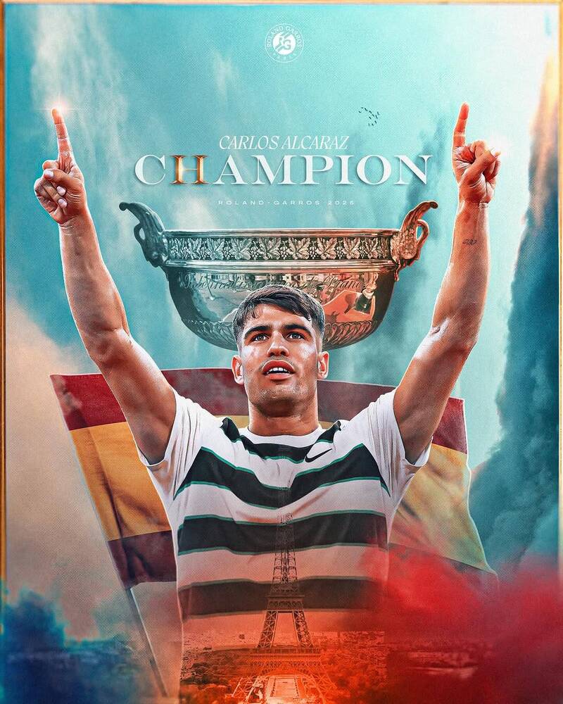 艾卡拉茲獲封「紅土王子」外號。（圖片取自法網官方X）