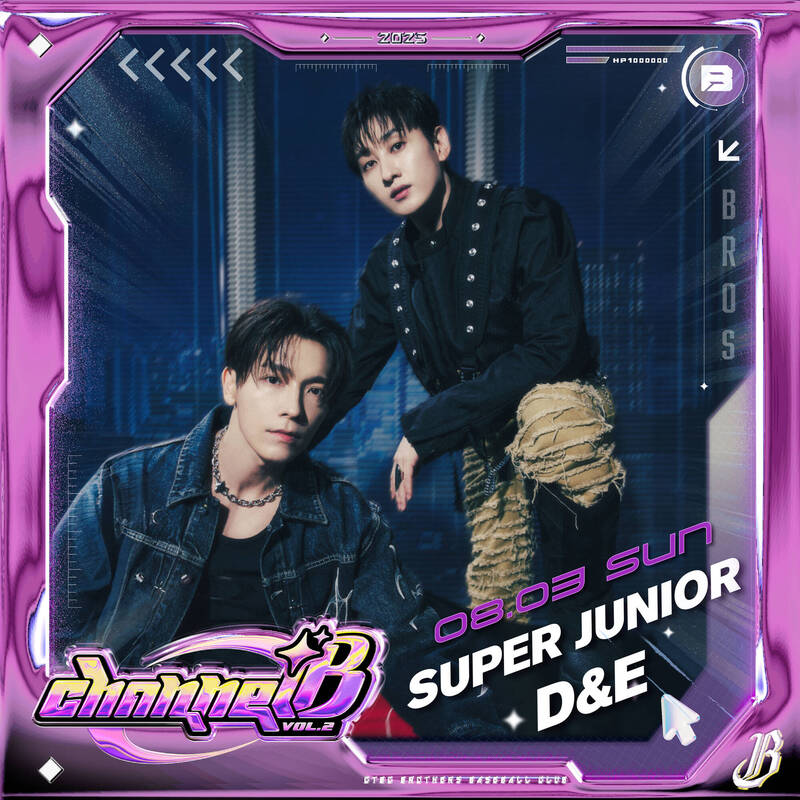中信兄弟邀請Super Junior分隊SJ-D&E的東海與銀赫。（中信兄弟提供）