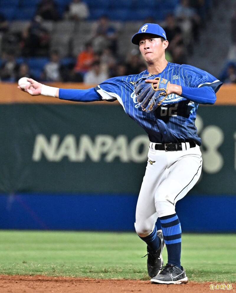 富邦悍將林岳谷。（記者陳志曲攝）