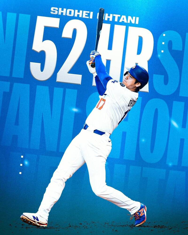 大谷敲出本季第52轟。（取自大聯盟官方X）
