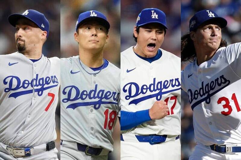 道奇先發輪值四本柱史奈爾、山本由伸、大谷翔平和葛拉斯諾。（資料照合成圖）