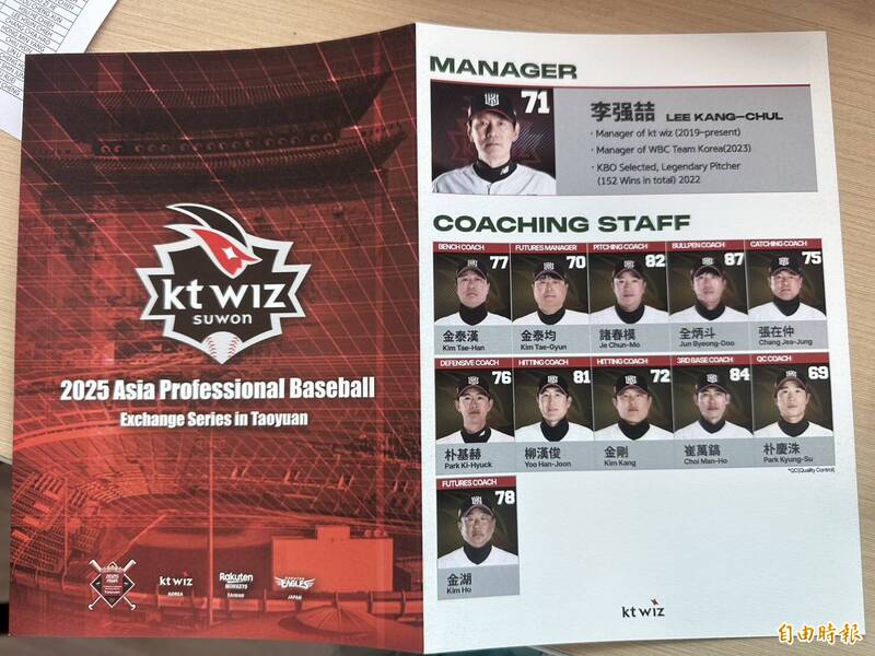 韓職巫師隊特別準備的球員手冊。（記者龔乃玠）
