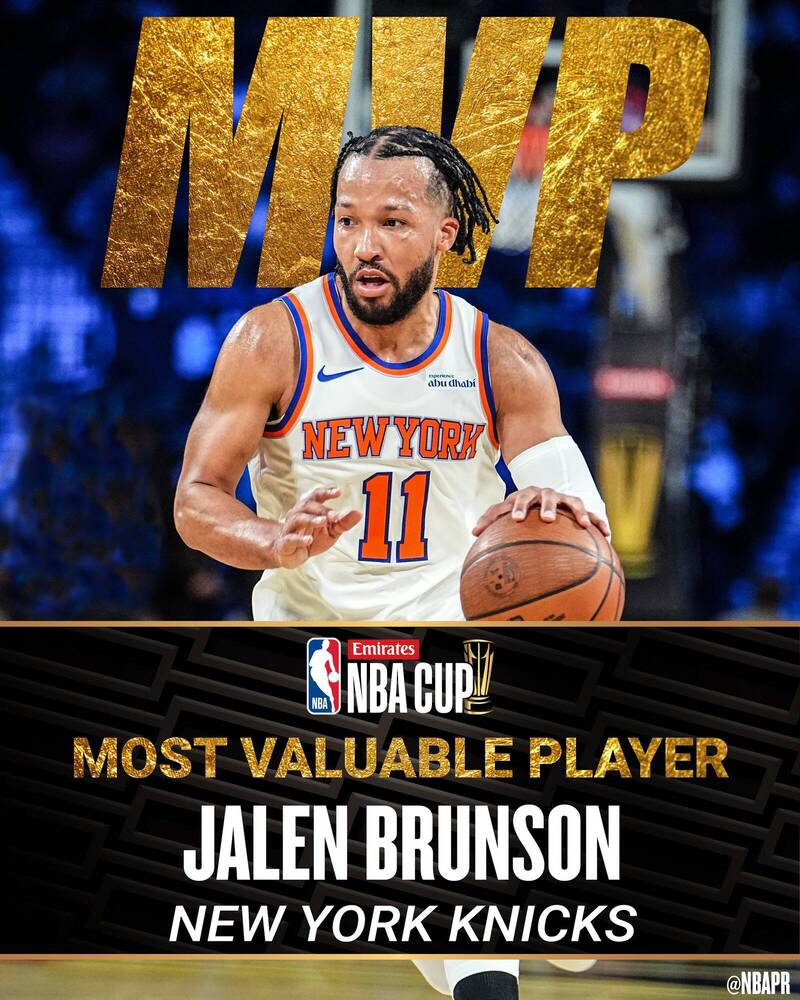 布朗森拿下NBA盃MVP。（圖片取自X）