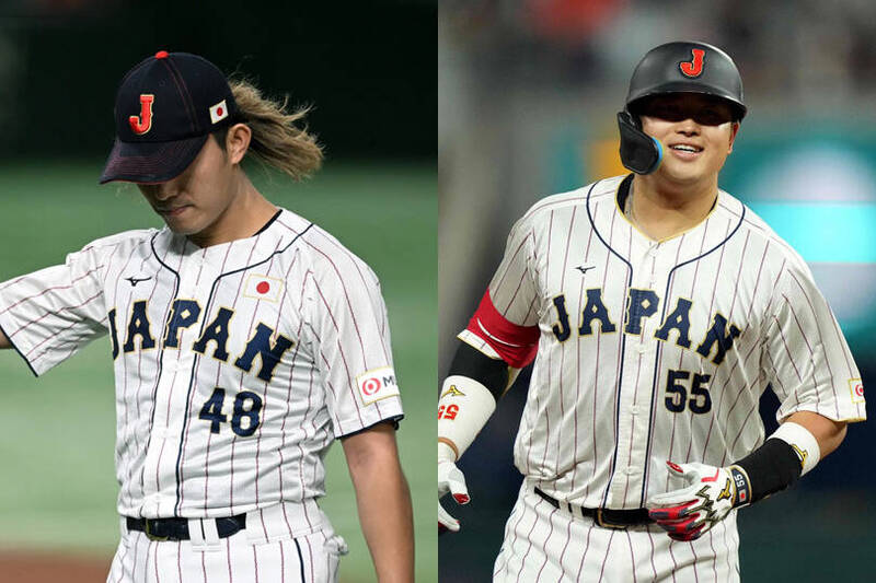 今井達也、村上宗隆。（資料照）