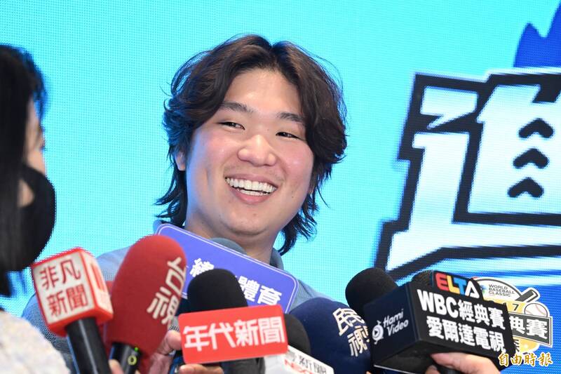 日本火腿隊古林睿煬出席高中木棒聯賽開賽記者會。（記者陳逸寬攝）