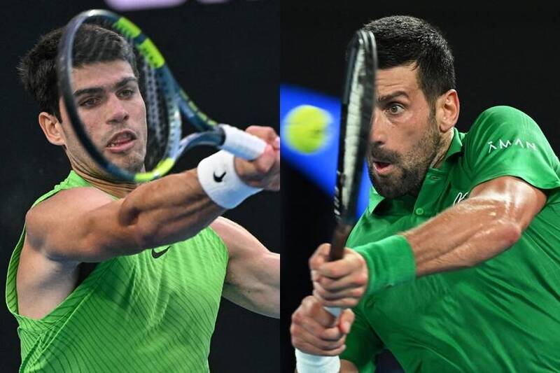 艾卡拉茲與喬科維奇在澳網男單決賽爭冠。（資料照合成圖）