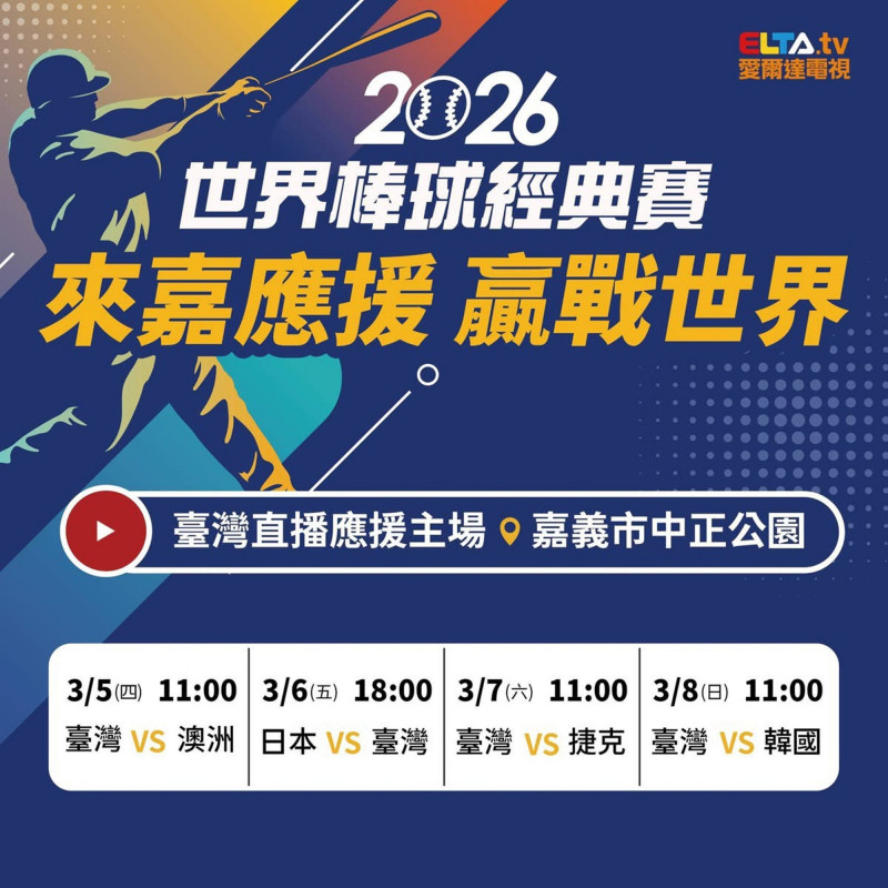 2026世界棒球經典賽，嘉義市轉播應援時程出爐。（嘉義市政府提供）