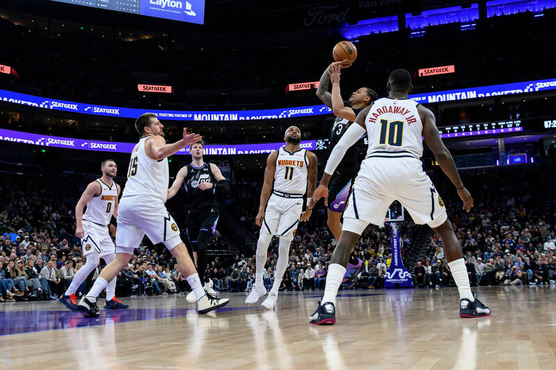 金塊客場3分險勝爵士。（美聯社）