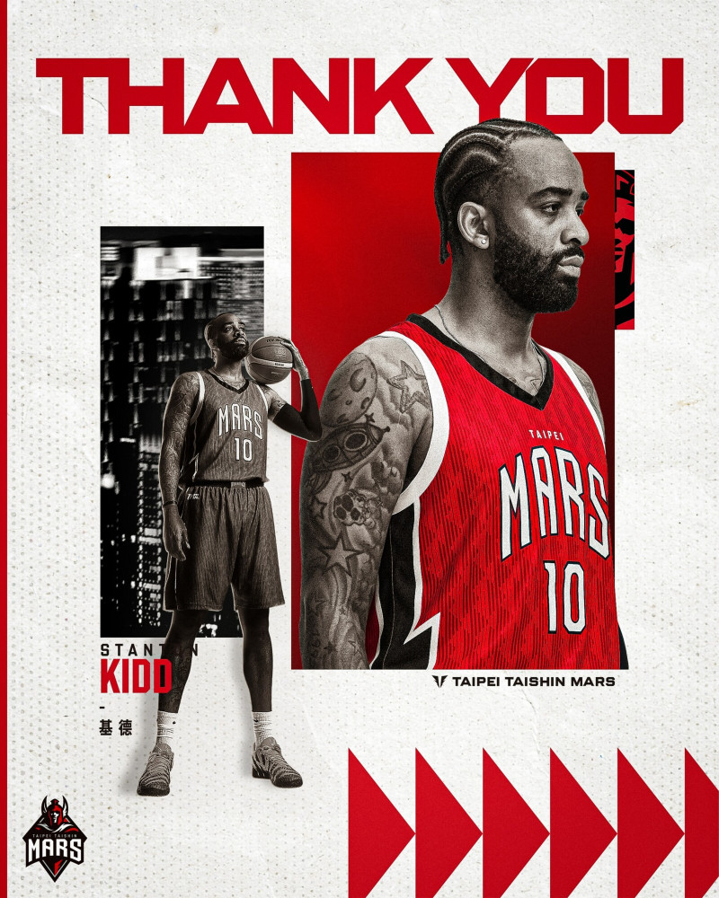 團隊陣型考量，戰神洋將基德離隊。（台北台新戰神提供）