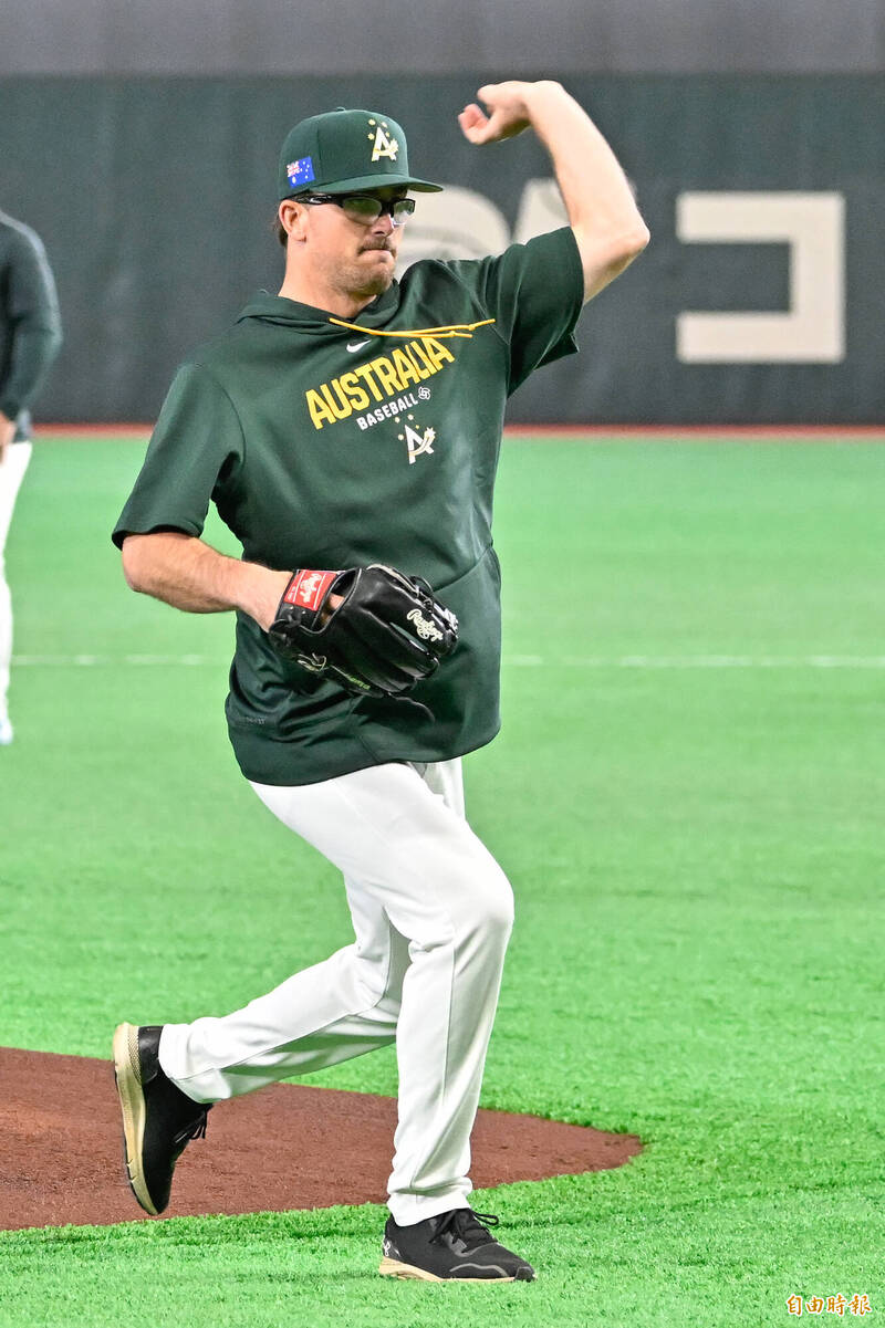 澳洲隊左投A.威爾斯。（特派記者羅志朋攝）