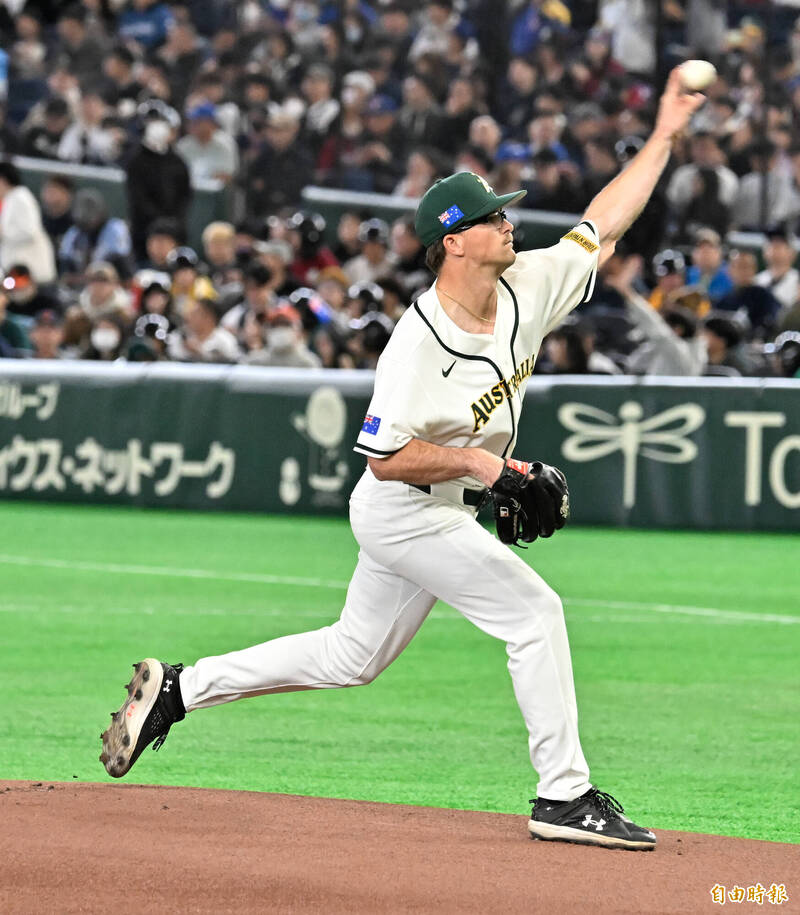 澳洲隊先發左投A.威爾斯。（特派記者陳志曲攝）