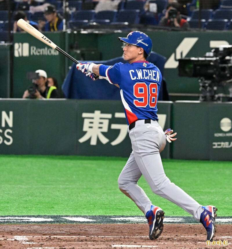 陳晨威高飛犧牲打一分打點。（特派記者陳志曲攝）