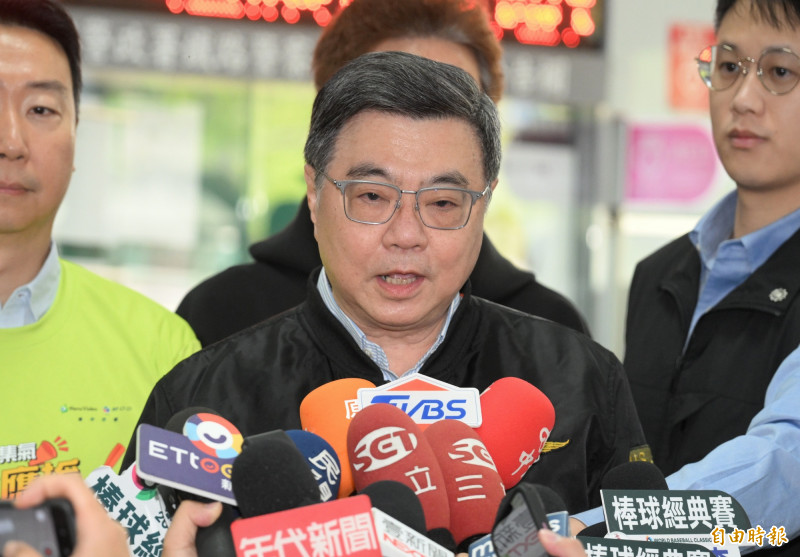 卓榮泰今天出席中華電信「全台集氣 最強應援在中華」公播活動。（記者林正堃攝）