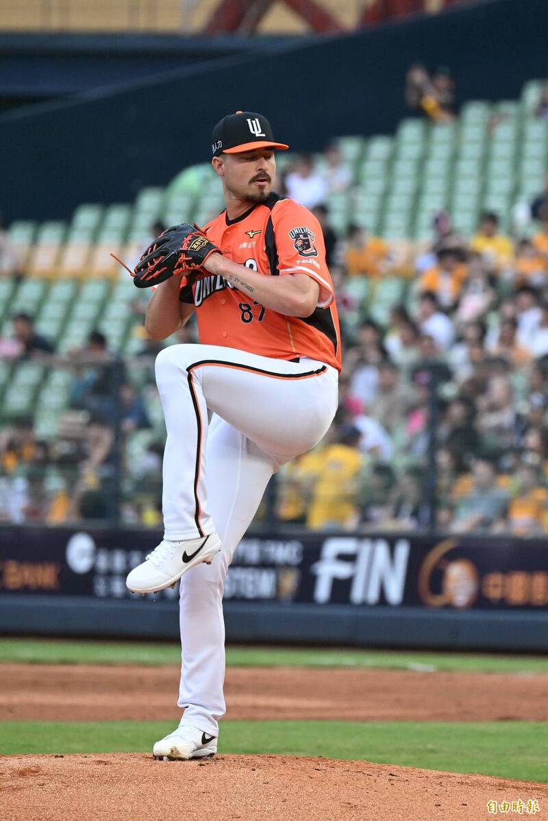 統一獅洋投喬登。（記者廖耀東攝）