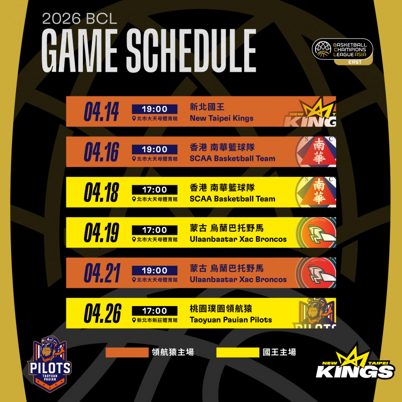BCL國王、領航猿賽程。（新北國王提供）