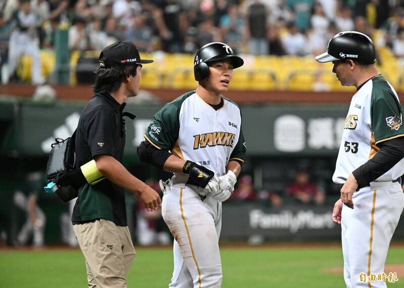 王柏融遭球吻。（資料照，記者李惠洲攝）