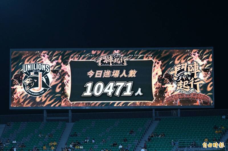 統一獅今天在亞太主球場迎戰中信兄弟，全場吸引10471人進場。（記者李惠洲攝）