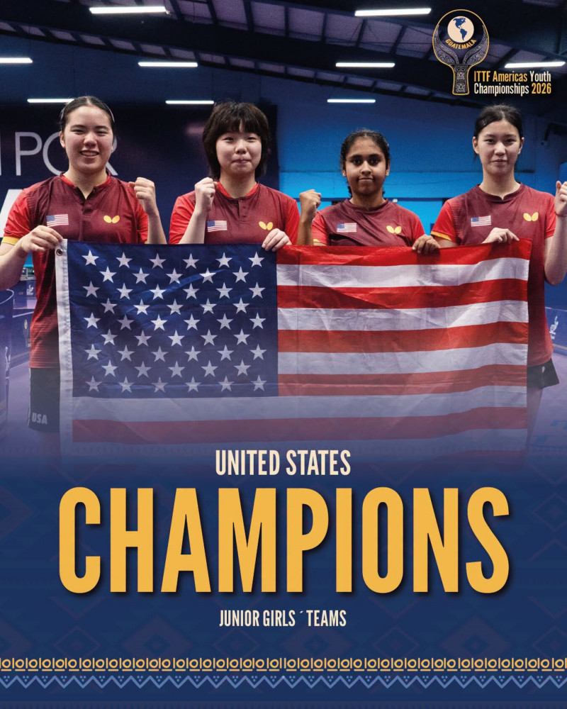 陳伊依（左1）率領美國隊贏得U19女團金牌。（取自ITTF Americas官方臉書）