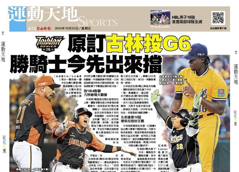 原訂古林投G6 勝騎士今先出來擋 - 自由體育