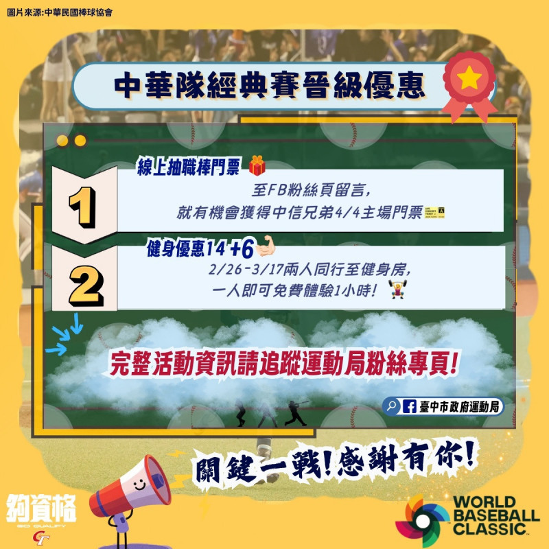 台灣隊拚進經典賽 台中應援棒球抽送中信兄弟主場賽門票 - 自由體育