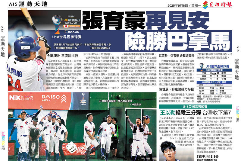U18》張育豪再見安 險勝巴拿馬