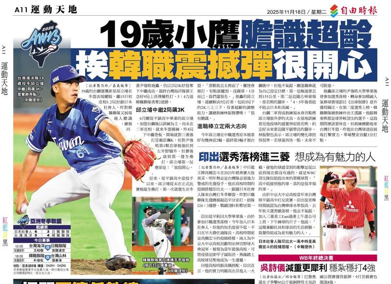 19歲小鷹膽識超齡 挨韓職震撼彈很開心