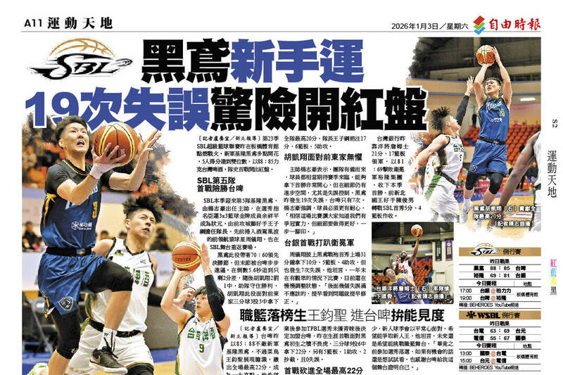 SBL黑鳶新手運 19次失誤驚險開紅盤