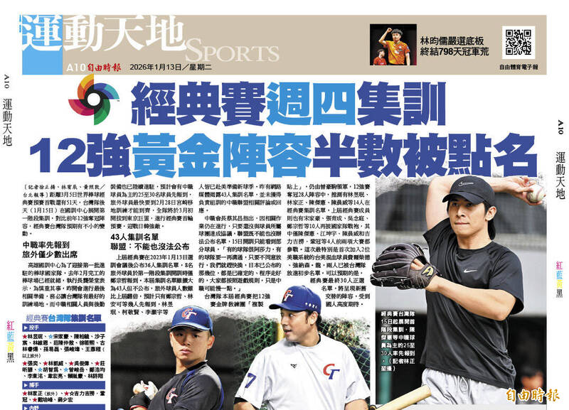 經典賽週四集訓 12強黃金陣容半數被點名