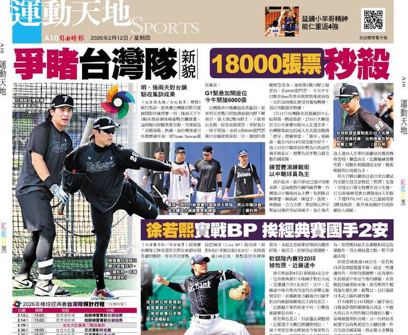 爭睹台灣隊新貌 18000張票秒殺