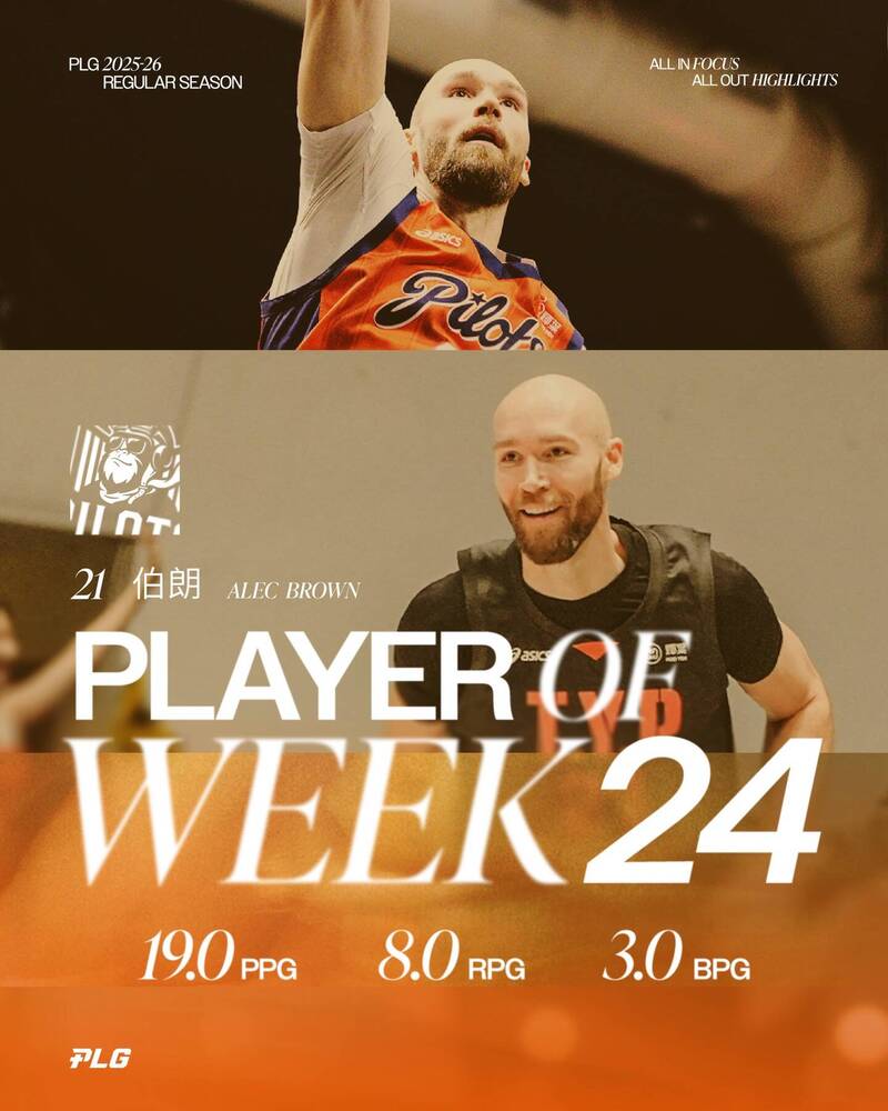 PLG》領航猿不可或缺的洋將 伯朗獲單週MVP