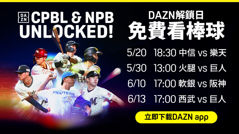 棒球》好康看這!DAZN推出「520限時免費看中職」