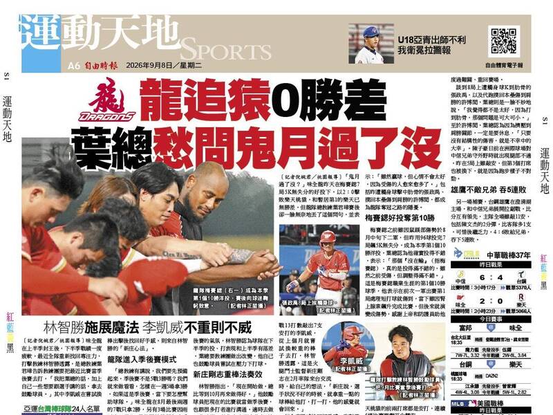 龍追猿0勝差 葉總愁問鬼月過了沒