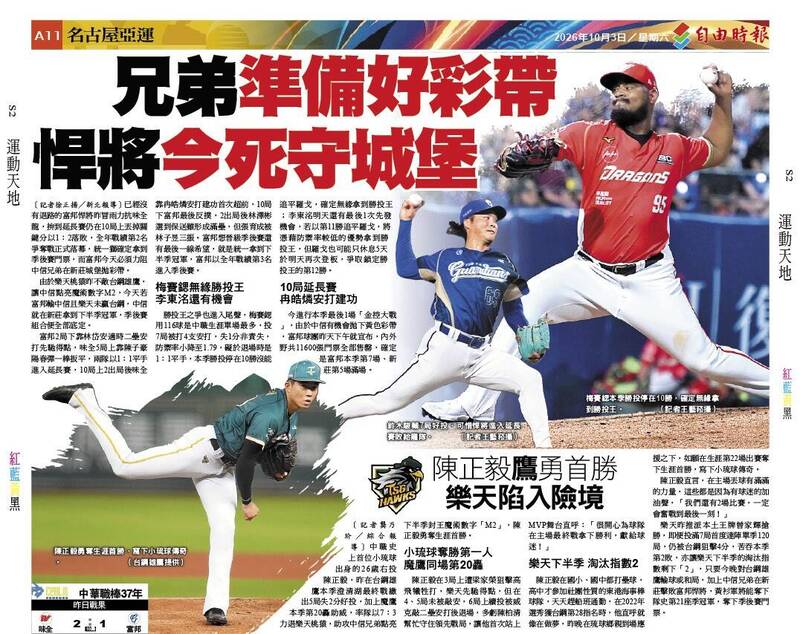 兄弟準備好彩帶 悍將今死守城堡