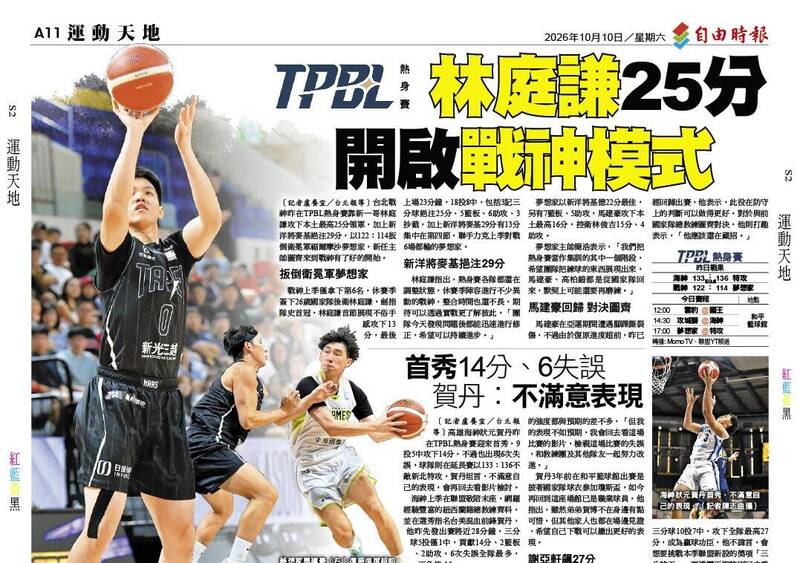 TPBL熱身賽》林庭謙25分 開啟戰神模式