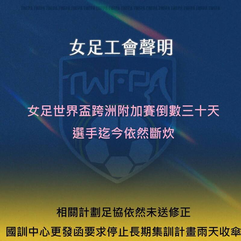 足球》女足世界盃跨洲附加賽倒數30天 工會為選手備戰受巨大衝擊發聲