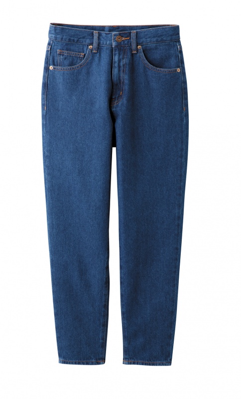 GU 女裝高腰窄口牛仔褲(水洗深藍) 790元。