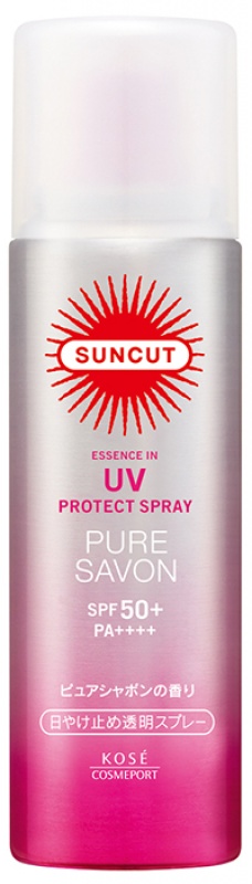 SUNCUT UV曬可皙高效防曬噴霧（純淨皂香）SPF50+、PA++++（50g）／298元（開架品牌）
連續四年日本銷售第一名！倒著噴也OK的防水型防曬噴霧，添加清爽型粉體，使用觸感不黏膩。
