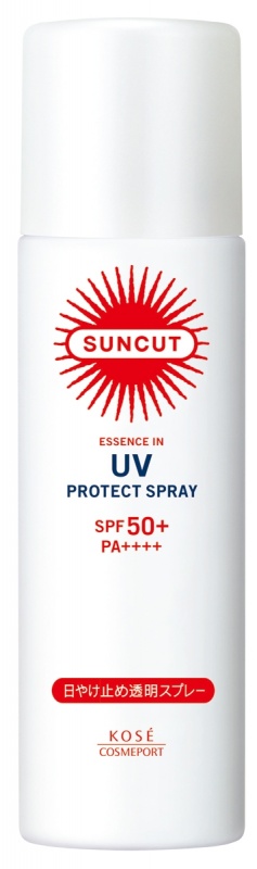 SUNCUT UV曬可皙高效防曬噴霧SPF50+、PA++++（50g）／298元（開架品牌）
頭髮與頭皮都能用、倒著噴背也很OK、在日本連續5年銷售第一的防曬品，添加10種植物淬取液與清爽粉體，使用時肌膚清爽。