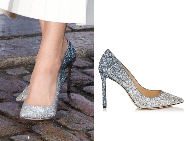 凱特王妃的漸層色調碎鑽高跟鞋來自Jimmy Choo。（歐新社、品牌官網）