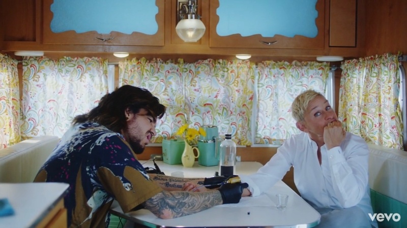 歌手Adam Lambert與主持人Ellen DeGeneres在MV中演出，Ellen手上的刺青也被粉絲猜測為未公開的曲目名稱。（截自Youtube）