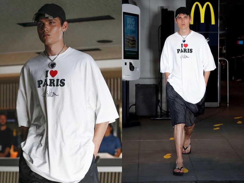 席琳狄翁身上T-Shirt與項鍊來自Vetements 2020春夏系列。（截自twitter）