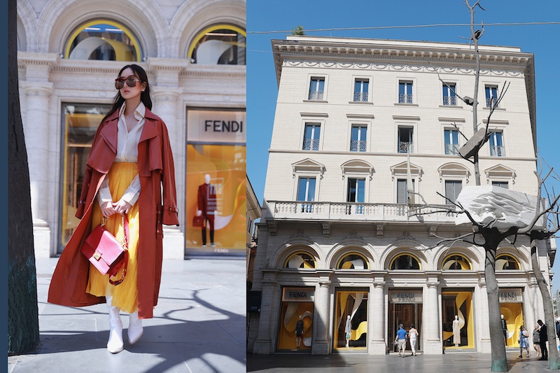 孫芸芸一身亮眼色彩組合造訪FENDI Palazzo旗鑑店。（品牌提供）