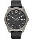 DKNY BRYAN PARK系列鈦金屬黑色皮革腕錶／9,160元