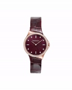 Tiffany Metro 28mm 18K玫瑰金鑲鑽酒紅色鱷魚皮錶帶石英機芯腕錶 NT$412,000（品牌提供）