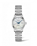 Longines 浪琴表Record系列珍珠母貝面盤鑲嵌點鑽時標不鏽鋼女士腕錶，建議售價NT$75,700元