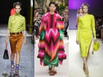 螢光色在春夏伸展台上成為重點潮流。左起Prada、Valentino、Versace。（品牌提供）