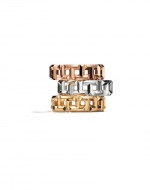 Tiffany T True 寬版鏤空T字設計戒指（上至下：18K玫瑰金、18K白金、18K金）NTD47,500。