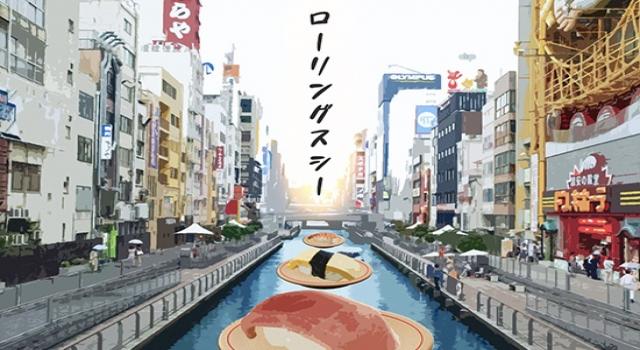 大阪出現超巨大漂流壽司！整個道頓堀都是我的迴轉台！