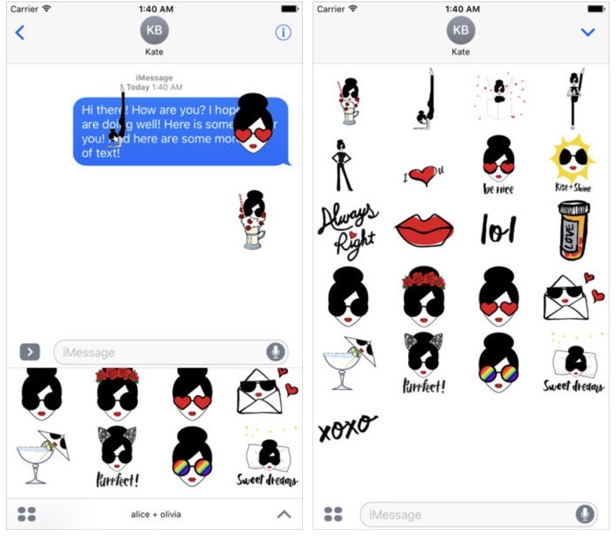 Alice+olivia動態貼圖，即日起在Apple Store免費下載。（擷取自Apple Store官網）